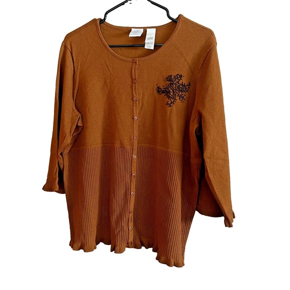 Emma James Sweaters - Emma James Women's Brown 3/4 Sleeve Cardigan/Sweater Size 1 With Embroidery